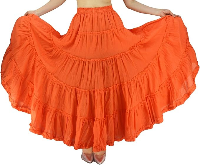 Women's Cotton 5 Tiered A Line Pleated Maxi Skirt Long Boho Gypsy Dance Skirts | Amazon (US)
