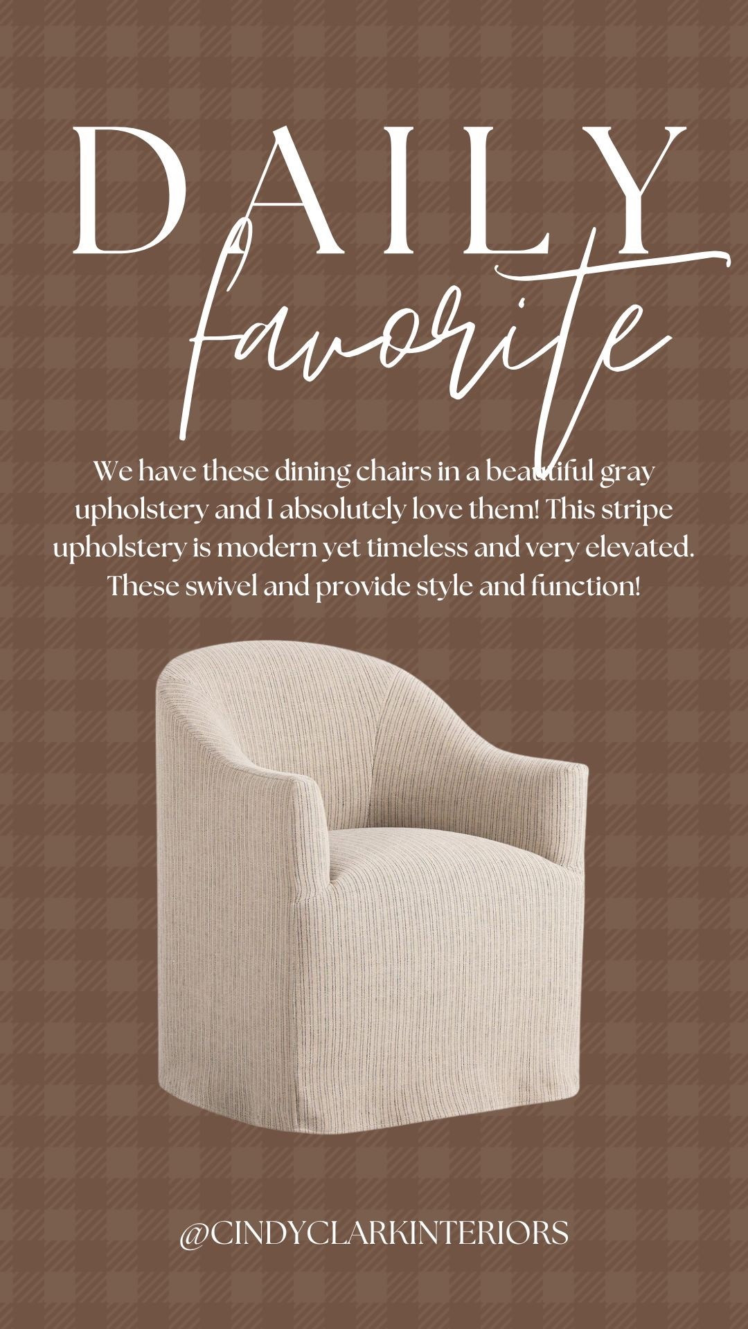 We have these dining chairs in a beautiful gray upholstery and I absolutely love them! This stripe upholstery is modern yet timeless and very elevated. These swivel and provide style and function!

#LTKHome