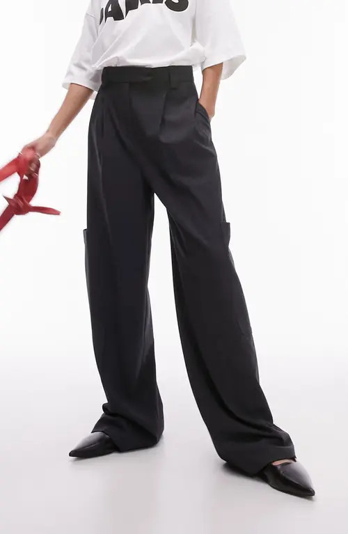 Topshop Pleated High Waist Wide Leg Cargo Trousers in Grey at Nordstrom, Size 2 Us | Nordstrom