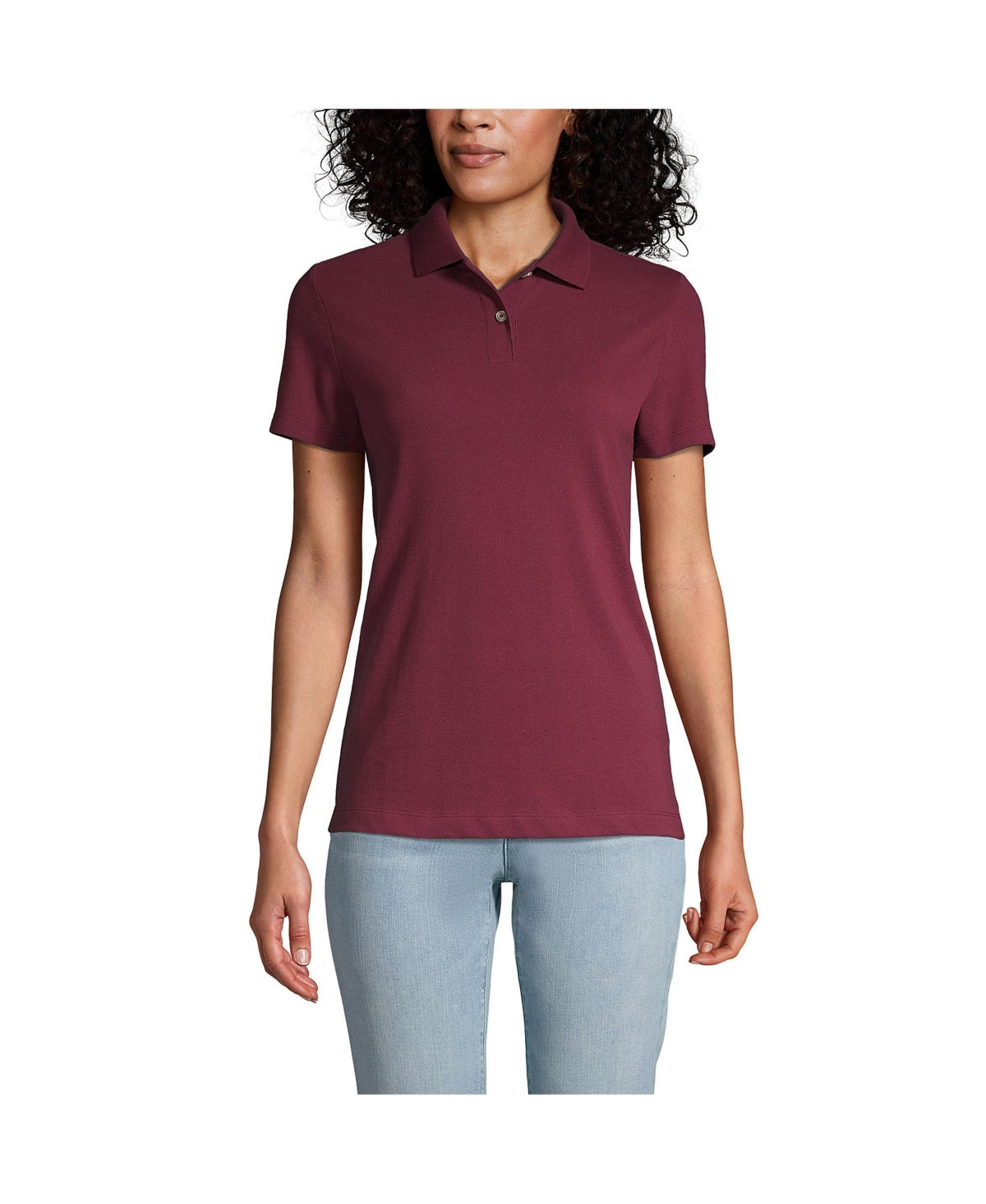 Lands' End Women's Short Sleeve Basic Mesh Polo Shirt - Burgundy | Macy's