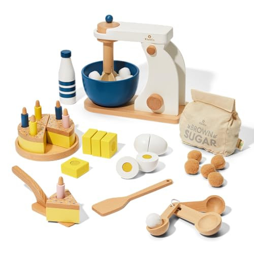 KiwiCo Bake-a-Cake Stand Mixer | Play Kitchen | Kids Baking Playset Ages 3+ | Learn Early Math with Wooden Play Set | Includes Ingredients, Mixer, Measuring Spoons & Recipe Cards | Amazon (US)