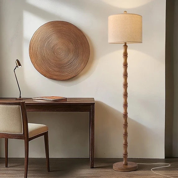 Oneach 62" Farmhouse Floor Lamp for Living Room,Wood Grain Brown Standing Lamp for Bedroom Retro | Walmart (US)