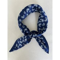 Mulberry Silk Paisley Scarf Navy Blue Neckerchief, Hair Scarf | Etsy (US)