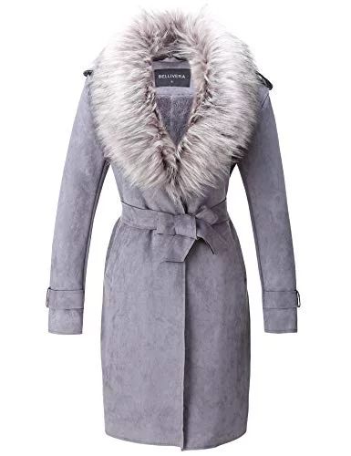 Giolshon Women's Faux Suede Long Jacket Lapel Outwear Trench Coat Cardigan with Detachable Faux F... | Walmart (US)