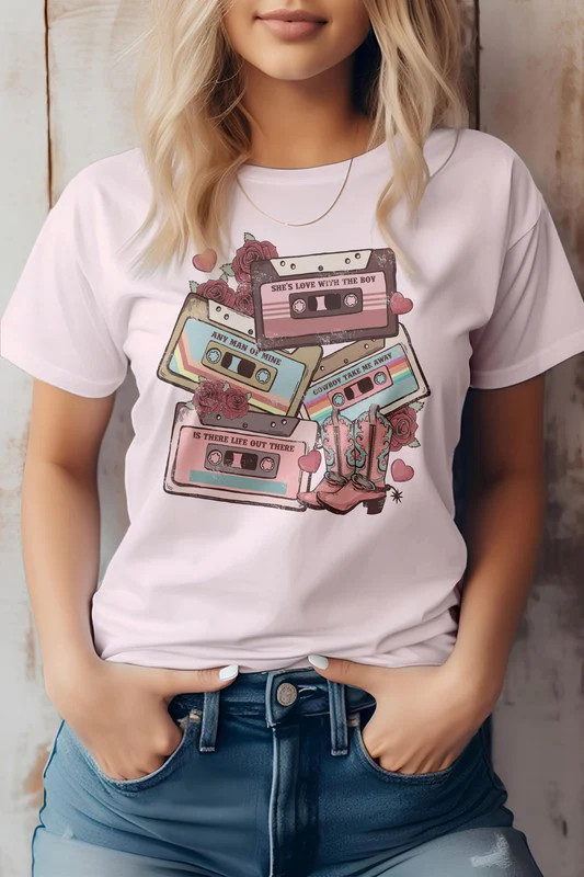 Retro Music Tape, Western Valentine Graphic Tee - Casual Chic Boutique | Casual Chic Boutique