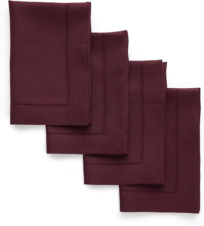 Solino Home 100% Pure Linen Dinner Napkins Burgundy, 20 x 20 in, Set of 4 | Classic Hemstitch Clo... | Amazon (US)