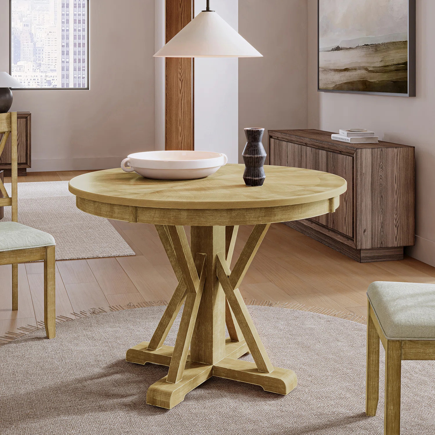 Gracie Oaks Amoz 42" Pedestal Round Solid Wood Frame Dining Table & Reviews | Wayfair | Wayfair North America
