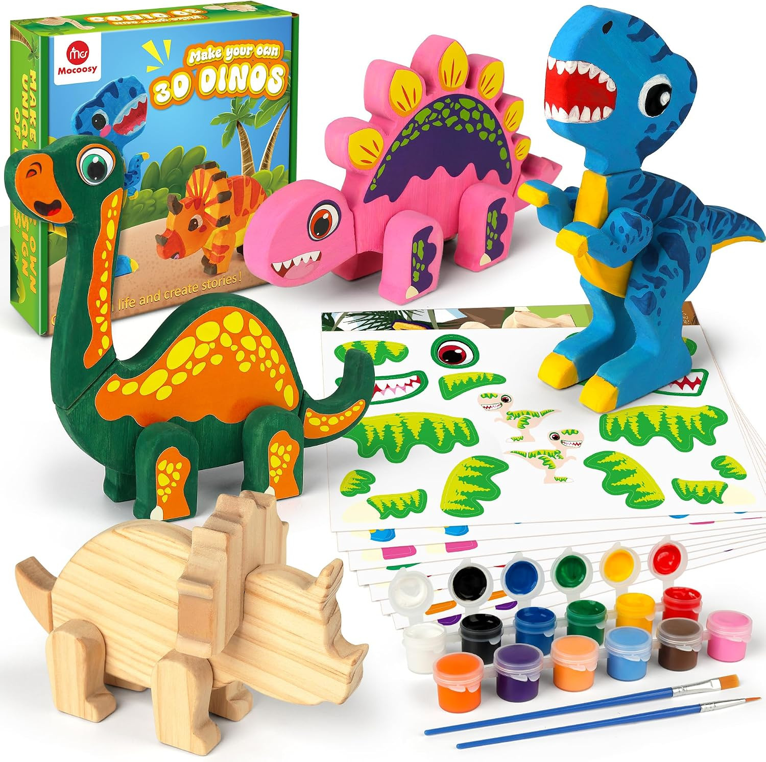 Mocoosy Wooden Dinosaur Painting Art and Craft Kit for Kids 4-8, Build & Decorate Your Own Dinos with Paint & Stickers, Wood Dinosaur Builder Game Montessoi Educational Toy Gift Toddler Boys Girls 3-5 | Amazon (US)