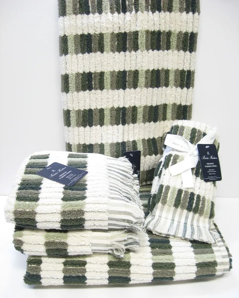 6 PC Towel Set Brooks Brothers 2 Bath 2 Hand 2 Fingertip Tiles Greens & Natural | eBay US