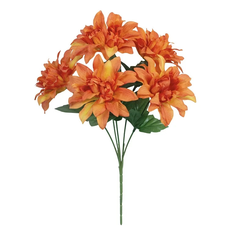 13-inch Artificial Silk Orange Dahlia Flower Pick, 5 flower heads, for Indoor Use, by Mainstays -... | Walmart (US)