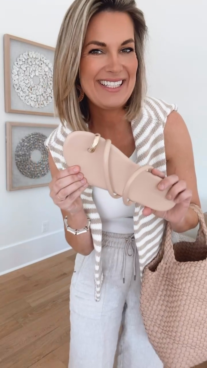 Amazon sandals!  True to size and super comfortable.  I am in small tops and small tall linen pants. I’m 5’11”.  

#LTKOver40 #LTKTall #LTKootd