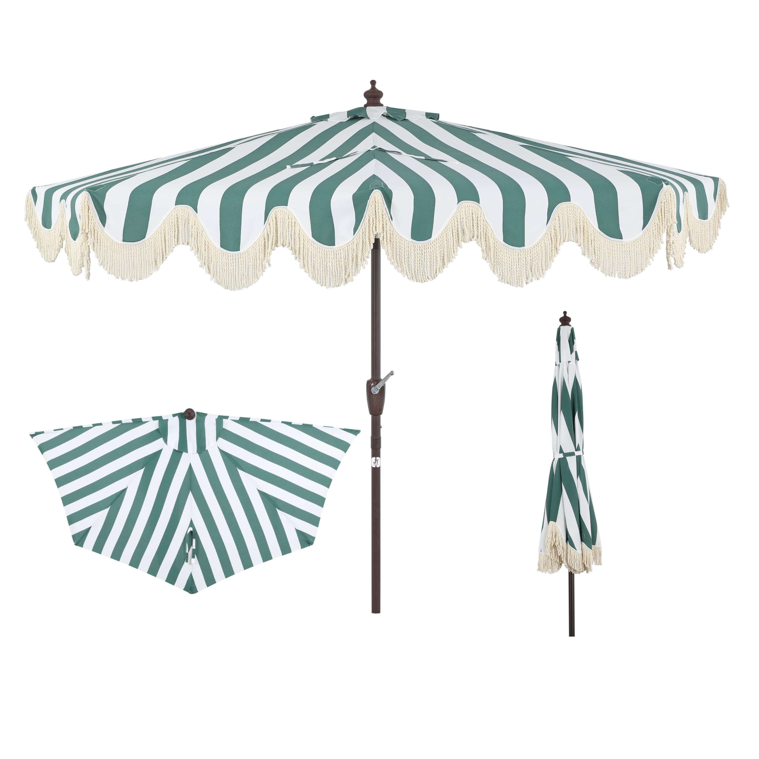 JONATHAN Y Half Umbrella UMB1201F Beverly 9 ft. Designer Classic Scalloped Fringe Market Patio wi... | Amazon (US)