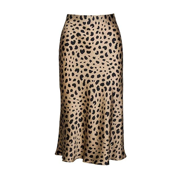 Pajamasea High Waist Leopard Midi Skirt Hidden Elasticized Waistband Silk Satin Skirts | Amazon (US)