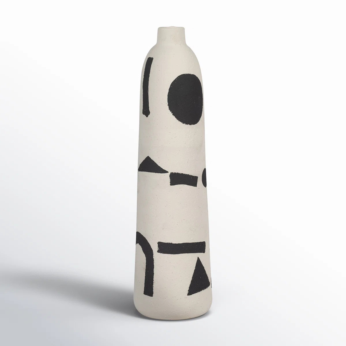 Boho 15'' Stoneware & Suar Wood Vase in Ivory with Black Geometric Pattern - Decorative Ceramic A... | Wayfair North America