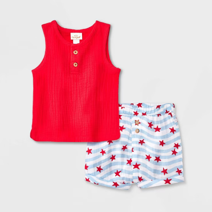 Baby Girls' Gauze Henley Tank Set - Cat & Jack™ Red | Target
