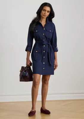 Lauren Ralph Lauren Women's Roll-Tab-Sleeve Shirtdress, Navy Blue, 12 | Belk
