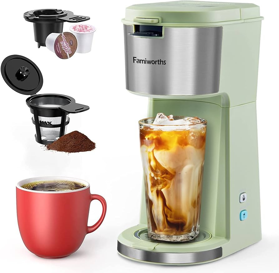 Famiworths Iced Coffee Maker, Hot and Cold Coffee Maker Single Serve for K Cup and Ground, with D... | Amazon (US)