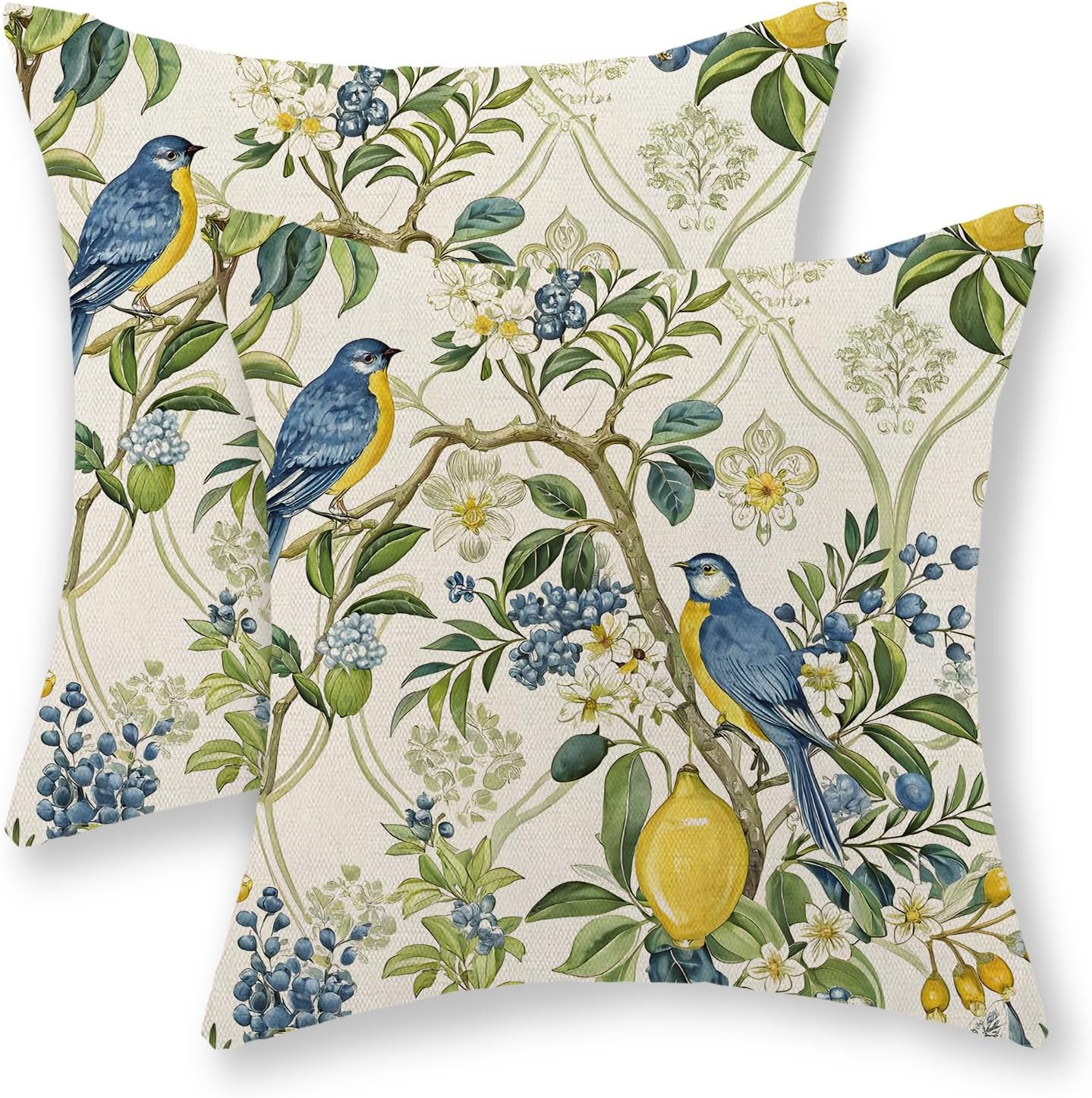 Chinoiserie Pillow Covers 18x18 Set of 2 Blue Green Bird Floral Throw Pillows Vintage Botanical Y... | Amazon (US)