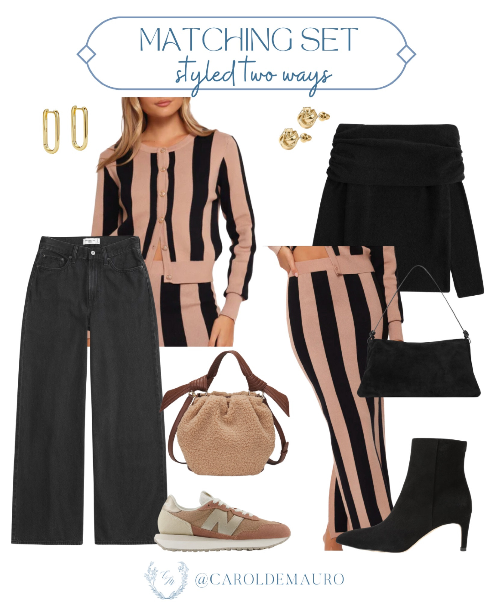 Outfit crisis no more with this two ways to style outfit idea for this neutral stripes matching set! Dress it down with a pair of black jeans and New Balance sneakers. Or lean into the dressier vibe with a black off-shoulder top and suede boots.
#preppylook #petitefashion #fallvibes #ootd

#LTKSeasonal #LTKStyleTip #LTKShoeCrush
