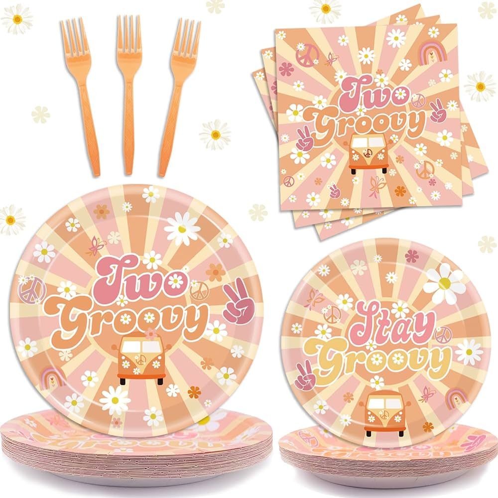 Groovy Boho Party Supplies Hippie Daisy Party Tableware Set Including Paper Plates Napkins Forks ... | Amazon (US)