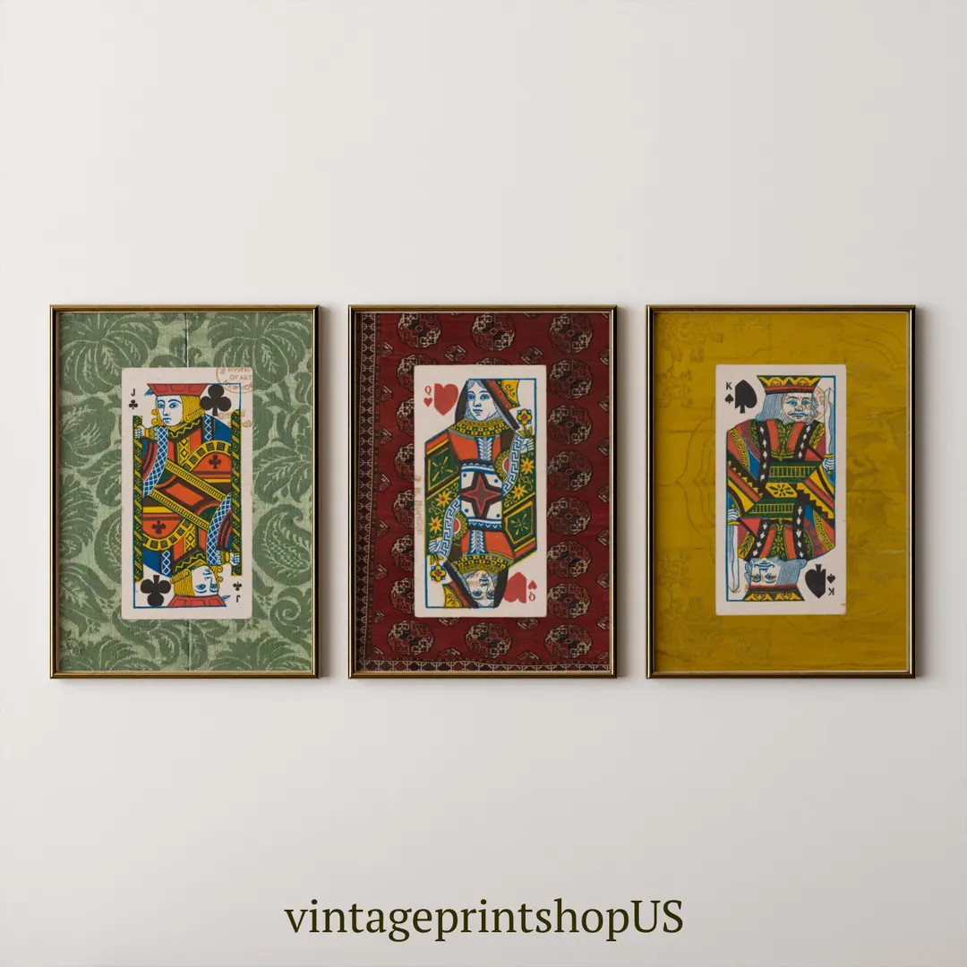 Funky Playing Cards Collage Set of Three | Digital Print, Eclectic Card Deck Art, Colorful Vintag... | Etsy (Global)