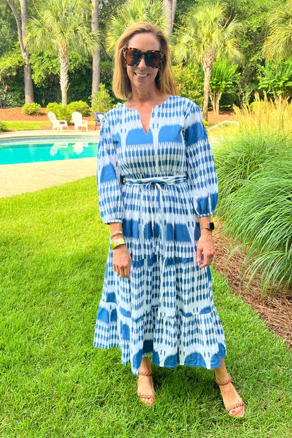 Ferry Street dress, blue ikat | Mimi Seabrook