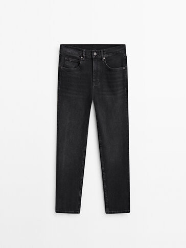 Cropped comfort slim fit mid-rise jeans | Massimo Dutti US