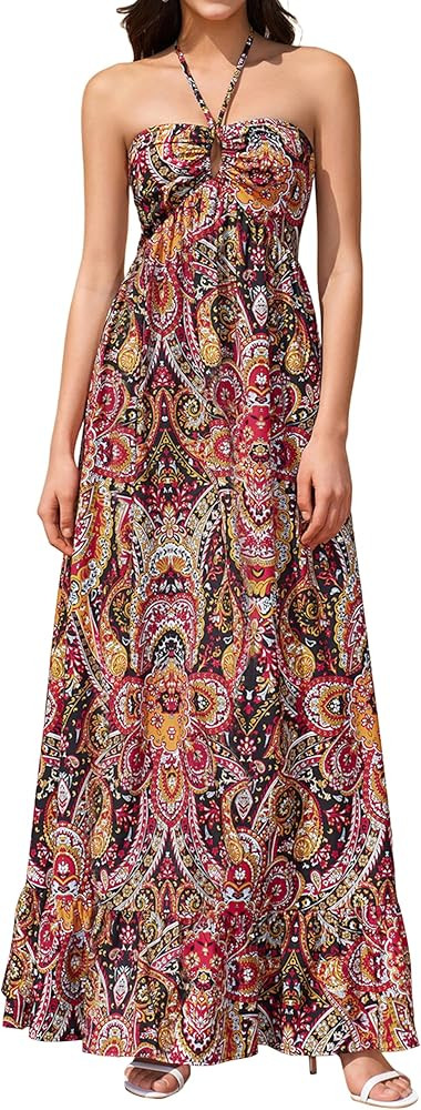KUTUMAI Straplessr or Halte Floral Maxi Dress 2026 Women Summer Casual Tube Top Long Flowy Beach ... | Amazon (US)