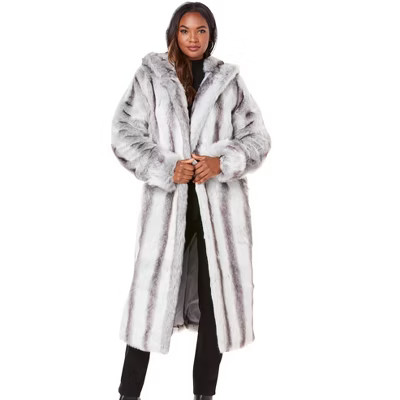 Roaman's Women's Plus Size Full Length Faux-Fur Coat With Hood - 3X, Chinchilla | Target