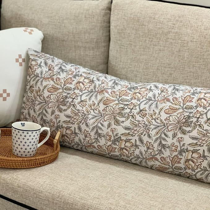 Floral Throw Pillow Covers 14x36 - Vintage Double Block Print Lumbar Pillow Cover Farmhouse Decor... | Amazon (US)