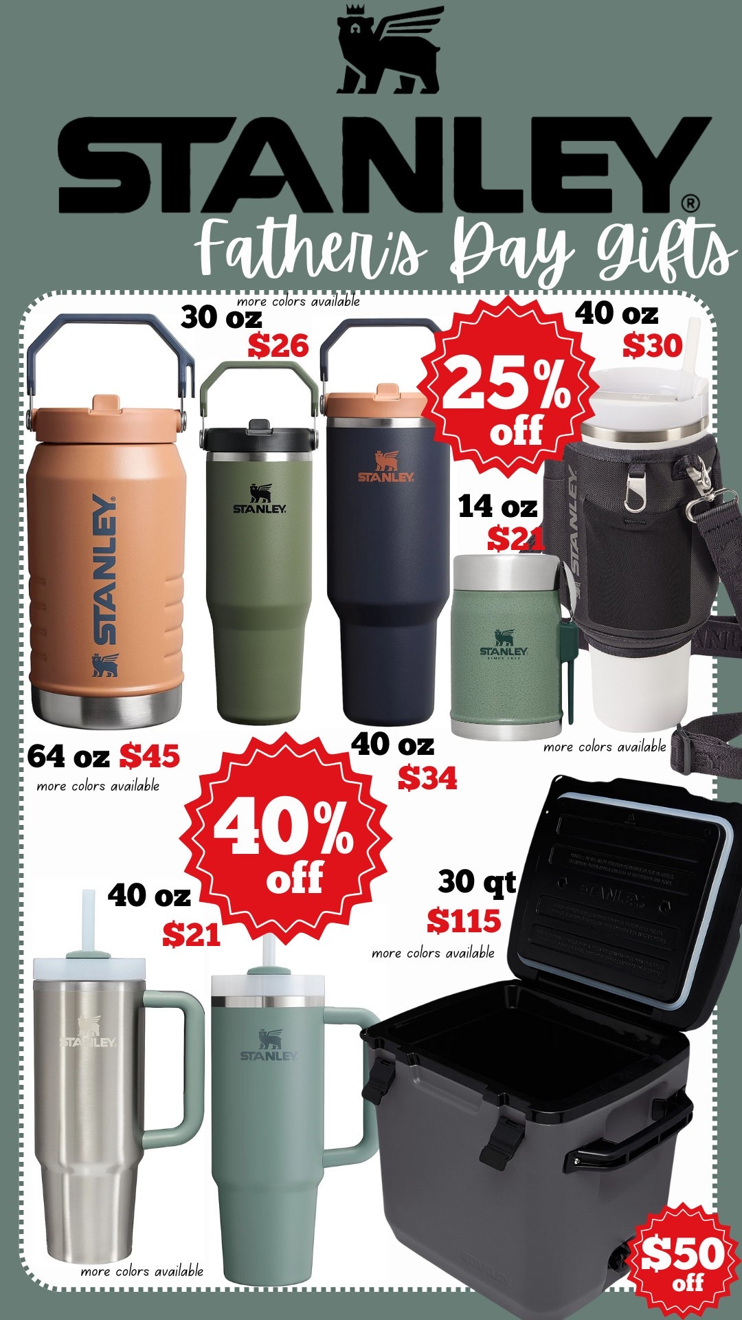 BIG STANLEY SALE!! Up to 40% off!
Delivery before Father’s Day or local pickup!! These are GREAT gift ideas for dad!!

Tags: Fathers Day Gifts Inspo Dad Dads Dad’s Gift Guide Cooler Stanley Stainless Steel Leakproof Straw Cup Sale Under50 

#LTKSaleAlert #LTKSummerEdit #LTKGiftGuide
