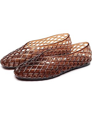 Women Jelly Shoes Clear Flat Sandals Slip On Breathable Hollow Loafers Waterproof Transparent Sum... | Amazon (US)