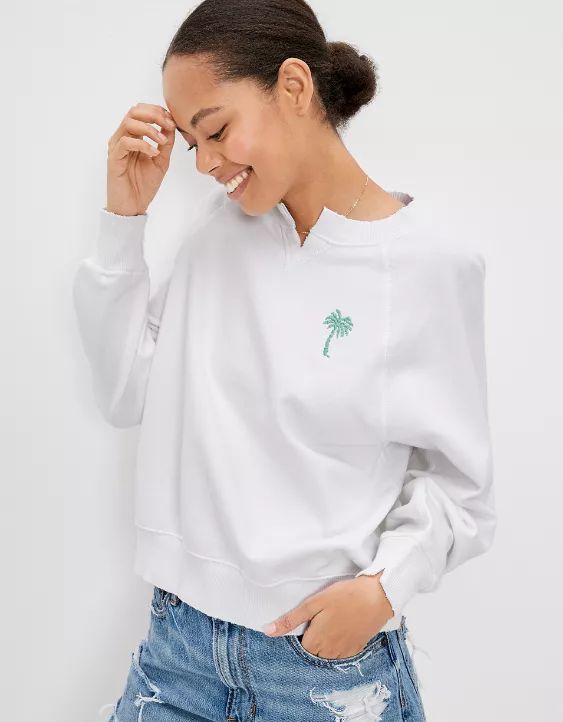 AE Notch Neck Graphic Sweatshirt | American Eagle Outfitters (US & CA)