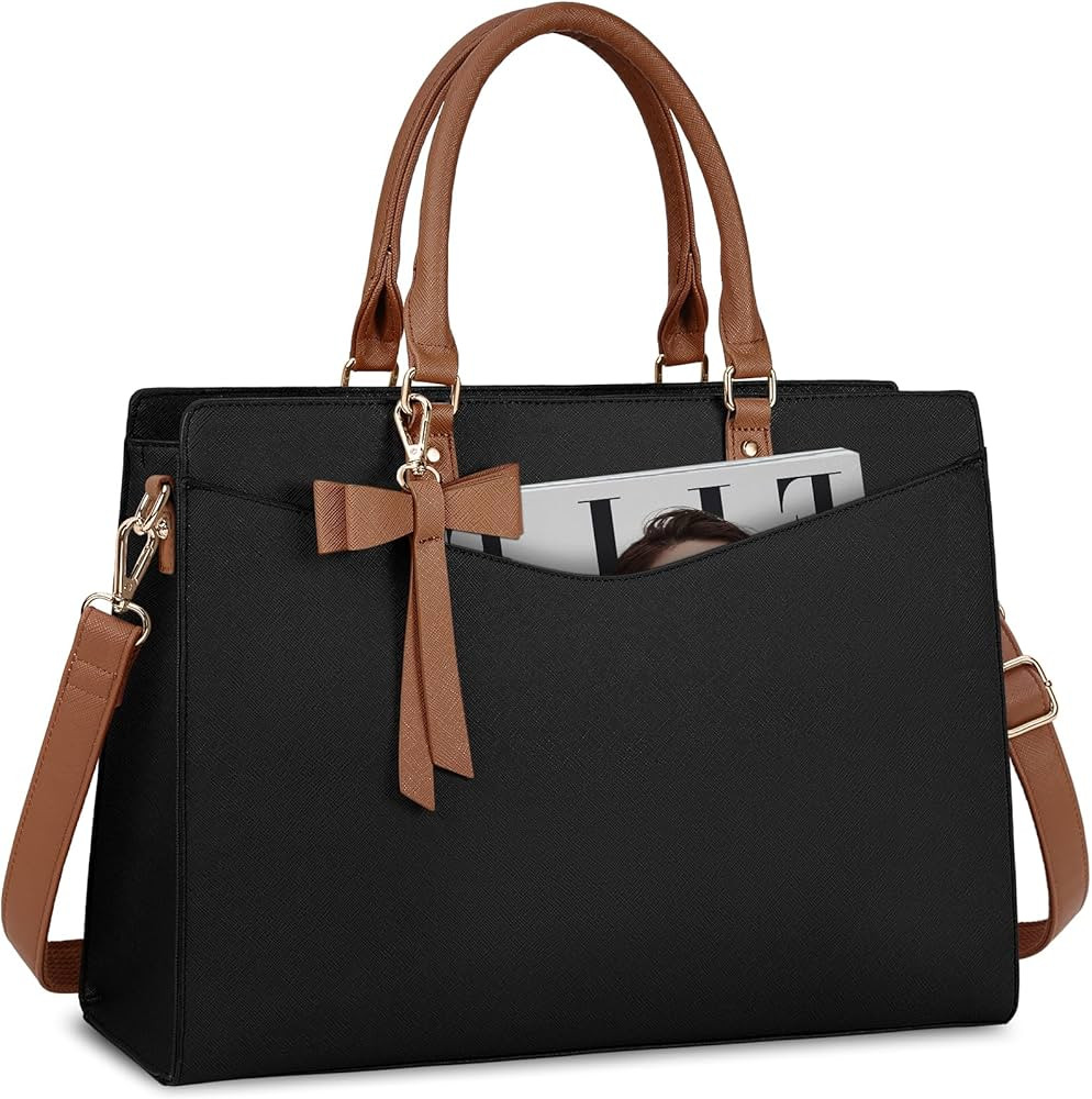 RAINSMORE Laptop Bag for Women 15.6 Inch PU Leather Tote Bag Professional Business Office Work Ba... | Amazon (US)