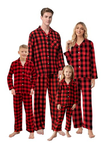 QZH.DUAO Christmas Family Pajamas Boy's & Girl's 2 Piece Plaid Sleepwear Loungewear Set, Black Red, 12-18 Months = Tag 80 | Amazon (US)