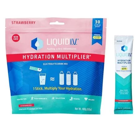 Liquid I.V. Hydration Multiplier, 30 Individual Serving Stick Packs in Resealable Pouch (Strawberry) | Walmart (US)