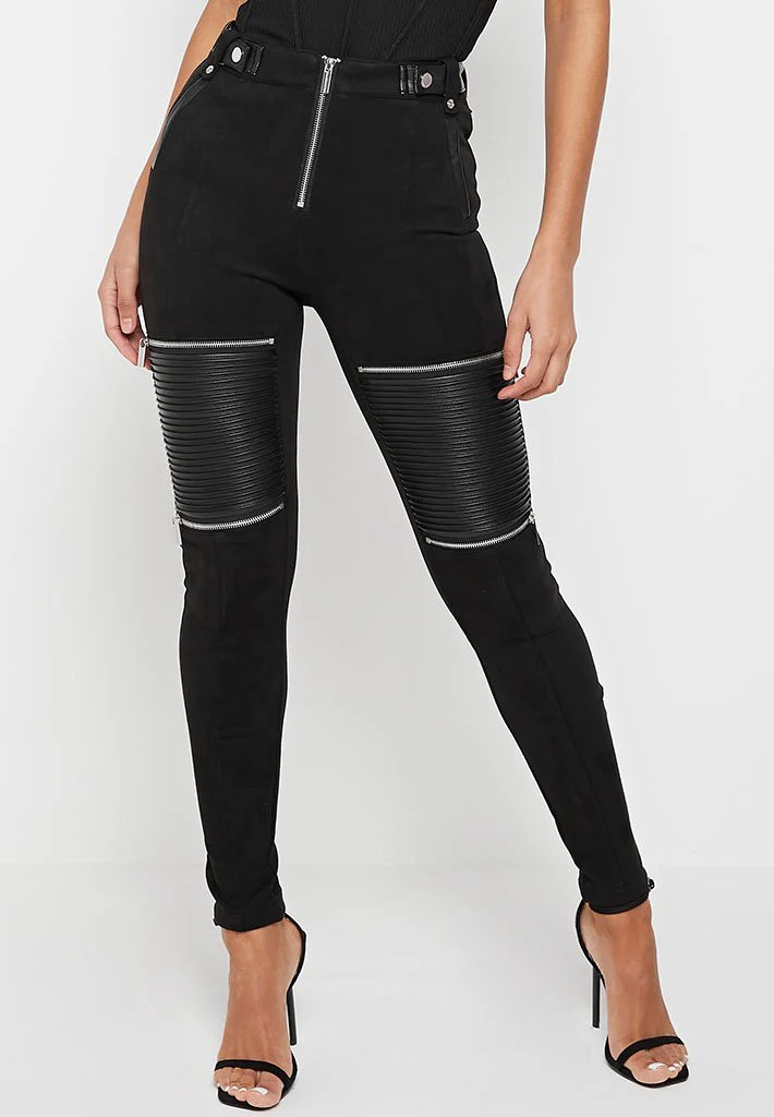 Ribbed Vegan Suede Biker Leggings - Black | Maniere De Voir