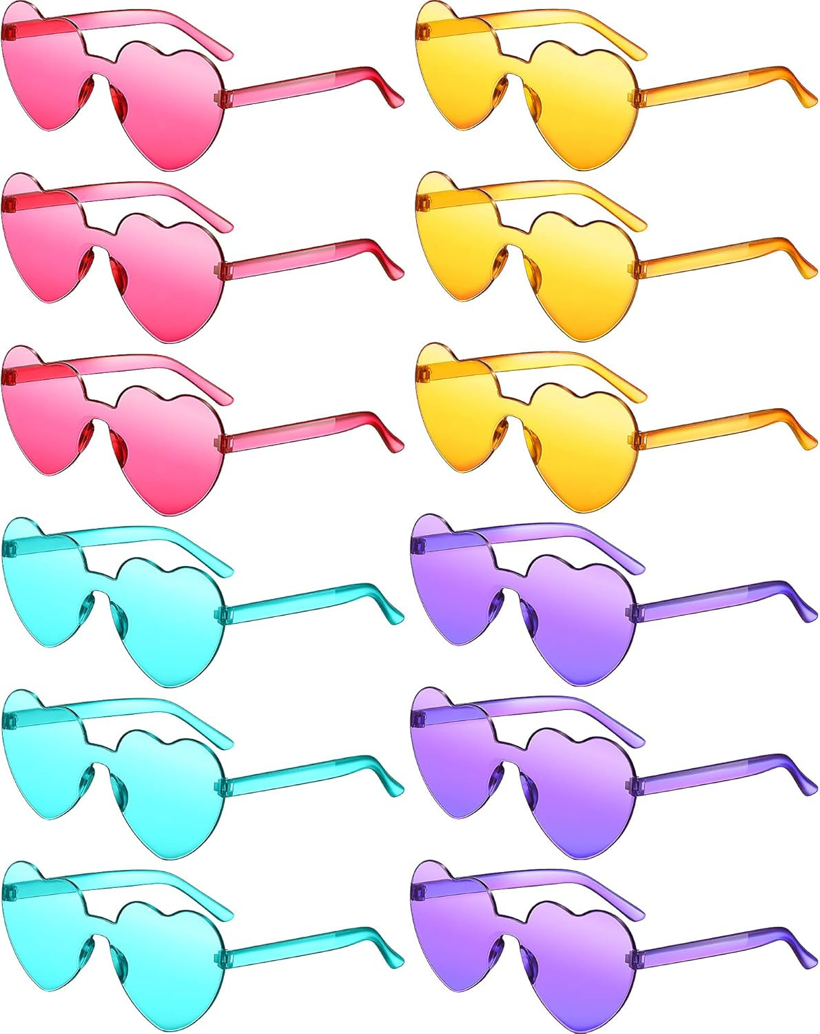 12 Pairs Heart Shaped Rimless Sunglasses Colorful Heart Glasses Transparent Heart Sunglasses Part... | Amazon (US)