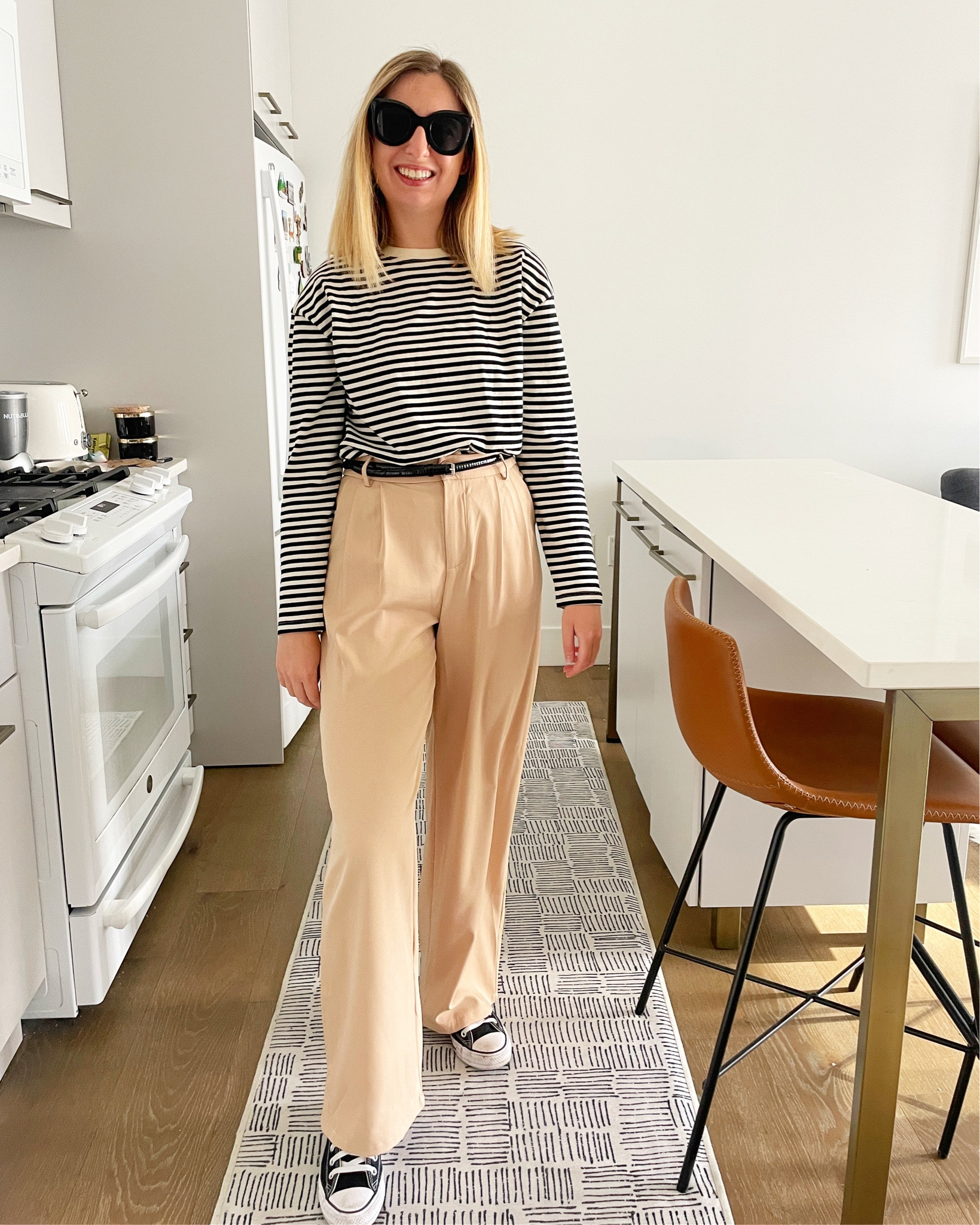 Another stripes outfit for spring! This one is more formal with the trousers, but I love the cozy tee. You can also pair it with a leather jacket for a more edgy look
•
M @mango tee
M @amazon trouser pants
8.5 @converse 
Sunglasses @amazon 
Old belt
•
•
•
•
•
#springoutfit #workoutfit #spring #stripes #stripesweater #trouser #edgylook #leathersneakers #converse #casualoutfit #ootd #parisfashion #workfashion #weekendoutfit #weekendfashion #weekendlook #springlook #neutrals #neutrallook #elegantlook #springstyle #weekendstyle #outfitoftheday #daylook #lightlook #dayfashion #easylook #easyfashion #easystyle #stripetee

#LTKstyletip #LTKworkwear #LTKU
