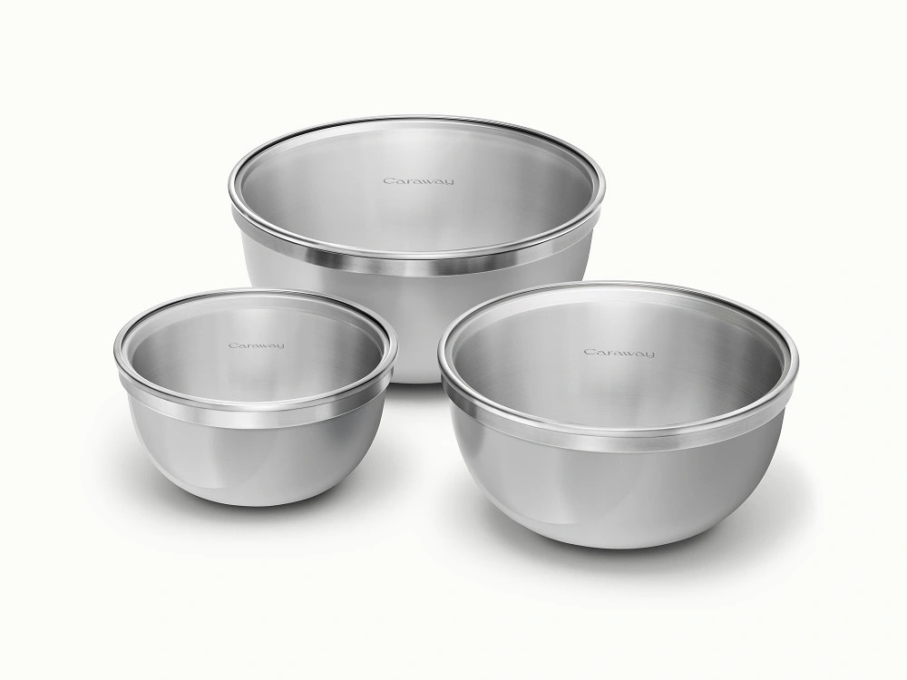 Mixing Bowl Set with Fitted Glass Lids | Non-Toxic Mixing Bowls | Caraway | Caraway