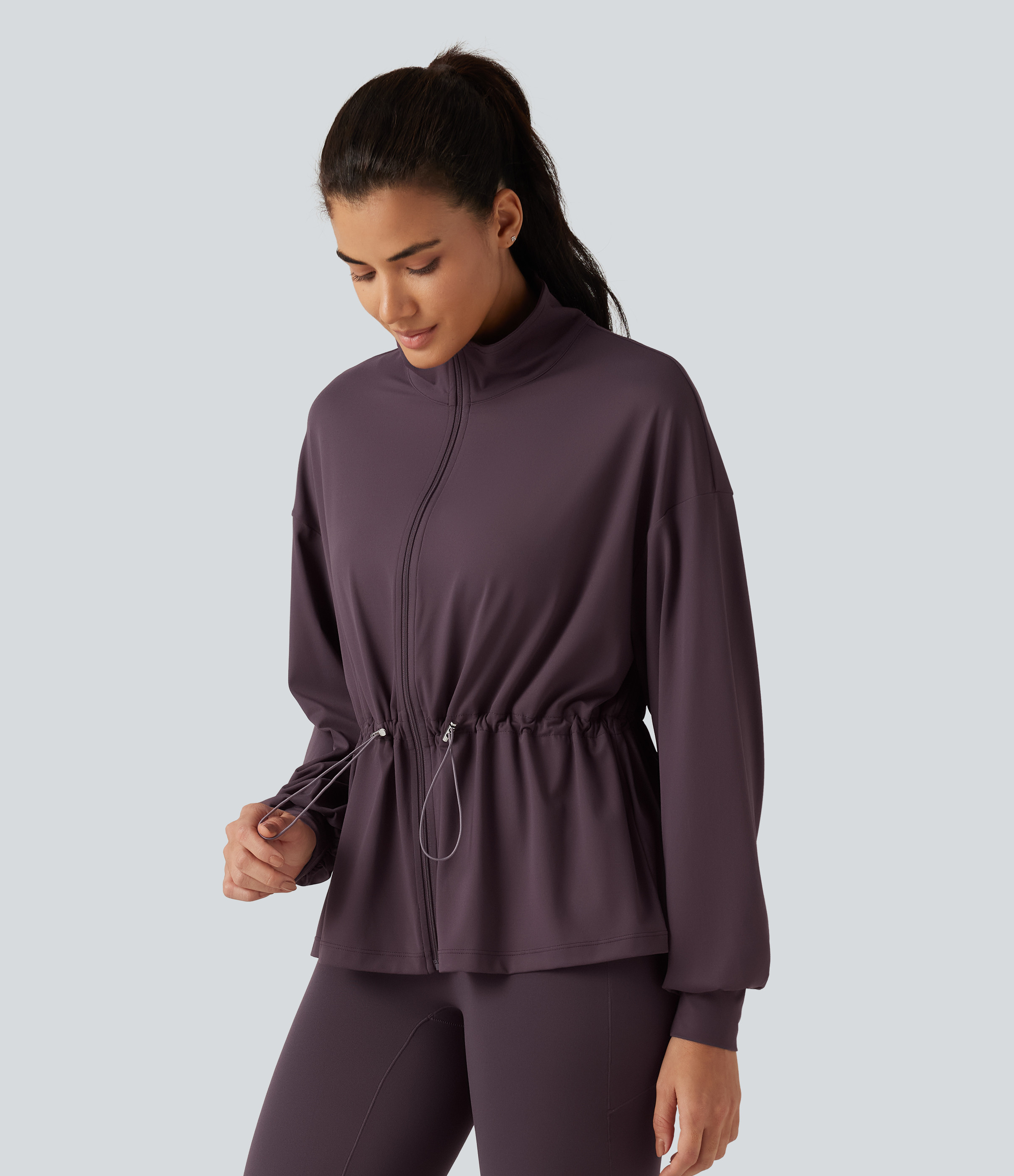 Halara SoftlyZero™ High Neck Long Sleeve Yoga Jacket  - Dusky Evening purple - XL | HALARA