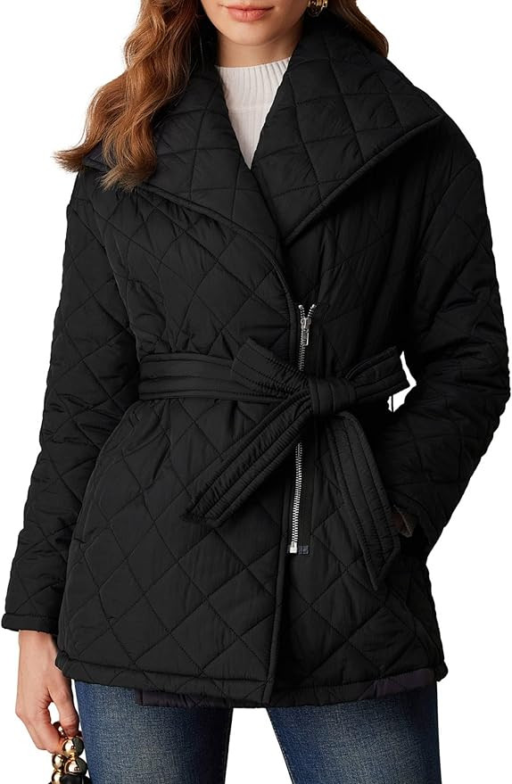 GRACE KARIN Women's Lightweight Loose Zip Jacket Pocket Winter Coat with Belt | Amazon (US)