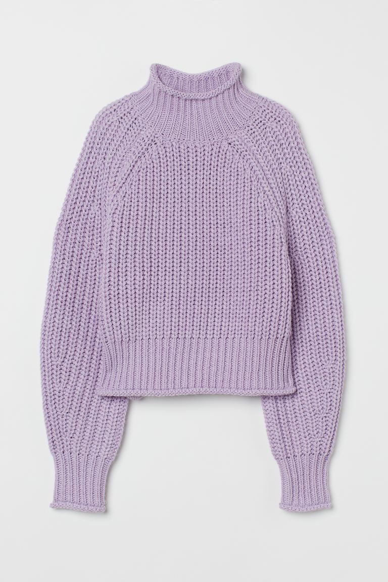 Boxy sweater in soft, knit fabric with wool content. Roll-edge mock turtleneck, long, wide raglan... | H&M (US + CA)