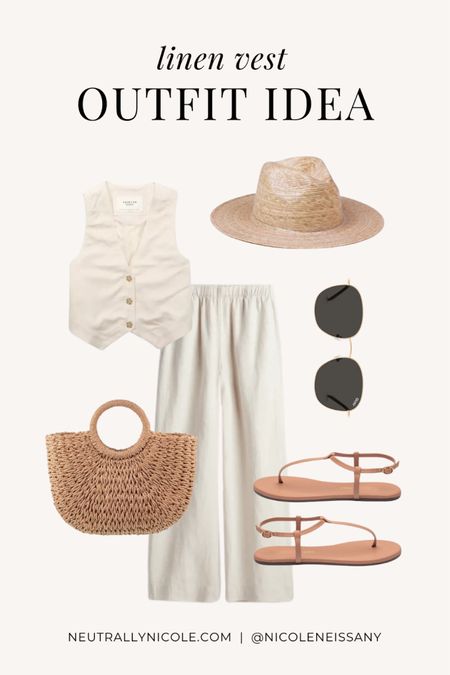 Casual linen vest outfit idea for spring/summer

// linen vest outfits, linen pants, linen wide leg pants, summer hat, summer outfit, summer outfits, spring outfit, spring outfits, casual date night outfit, brunch outfit, casual outfit, vacation outfit, travel outfit, linen vest trend, round sunglasses, woven tote bag, t-strap sandals, straw fedora hat, summer trends, 2024 fashion trends, Abercrombie, H&M, Amazon fashion, neutral outfit, neutral fashion, neutral style, Nicole Neissany, Neutrally Nicole, neutrallynicole.com (5/17)

#liketkit #LTKFindsUnder100 #LTKFindsUnder50 #LTKStyleTip