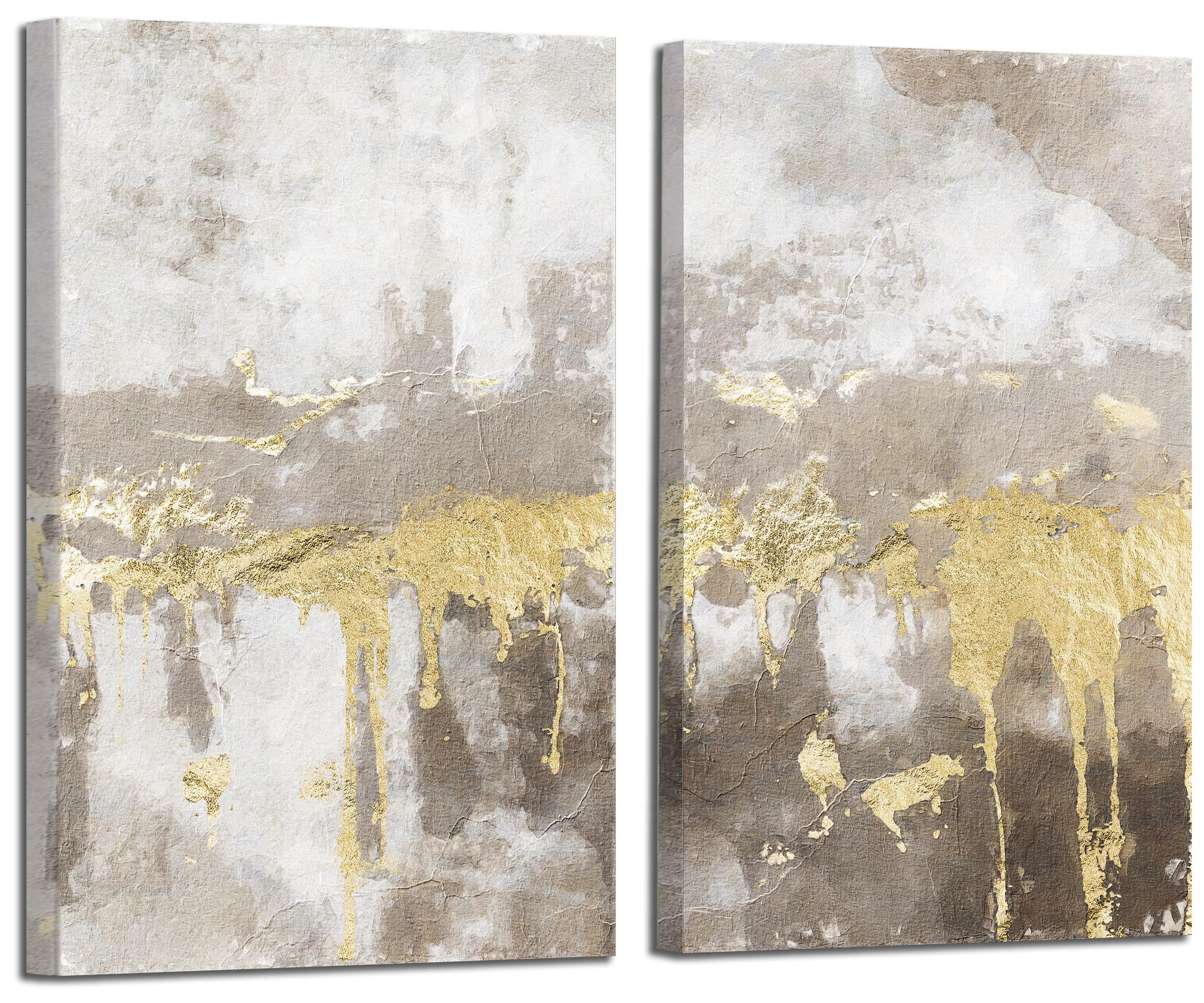 ArtbyHannah 2 Pieces 16x24 inch Modern Abstract Framed Canvas Wall Art Set with Gold Foils for Li... | Walmart (US)