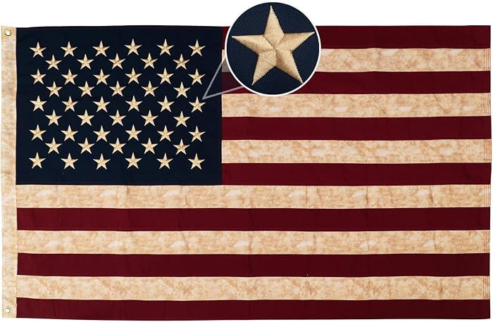 Homissor Vintage American Flag Cotton Flags 3x5 Tea Stained USA Flags Embroidered Star Heavy Duty... | Amazon (US)