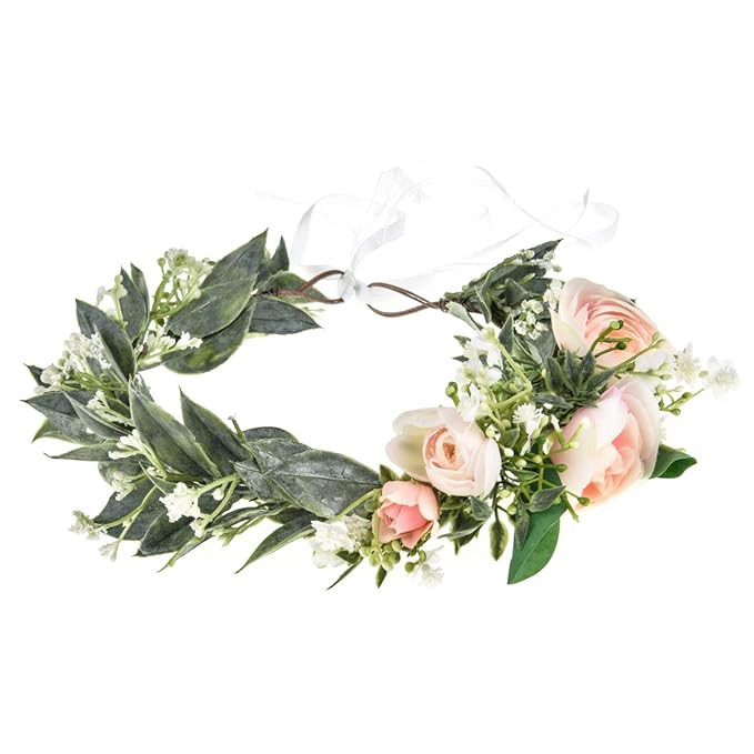 Vividsun Bridal Green Leaf Crown Bohemian Headpiece Floral Headband Photo Prop (J/pink green crow... | Amazon (US)