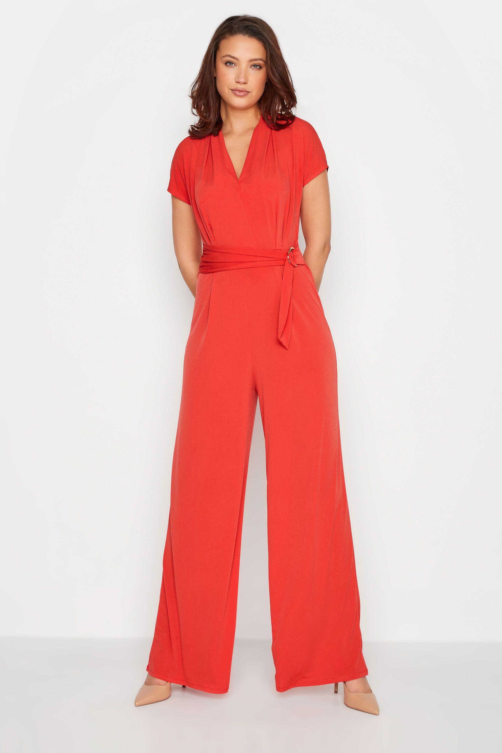 LTS Tall Coral Orange Wrap Stretch Jumpsuit | Long Tall Sally