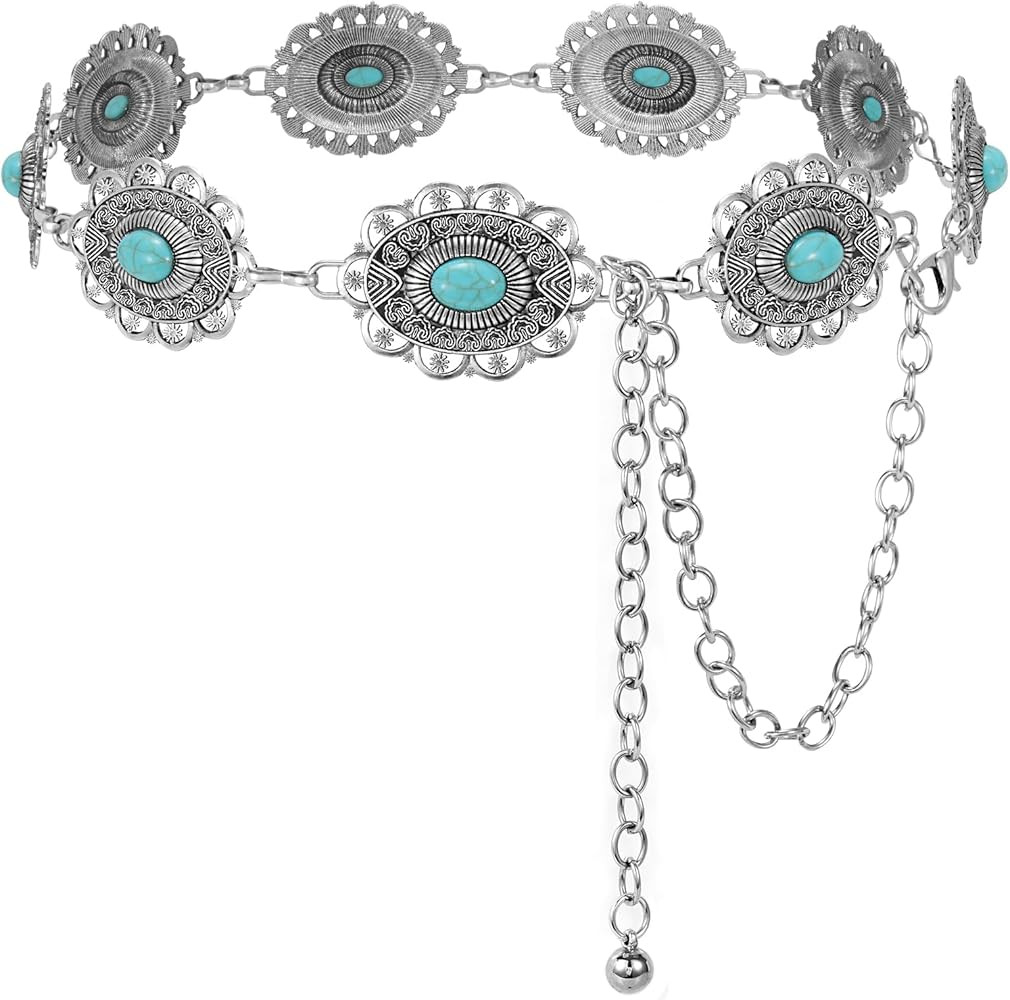 XZQTIVE Women Boho Chain Belts For Dresses Jeans Western Cowgirl Waist Links Belt Adjustable Meta... | Amazon (US)