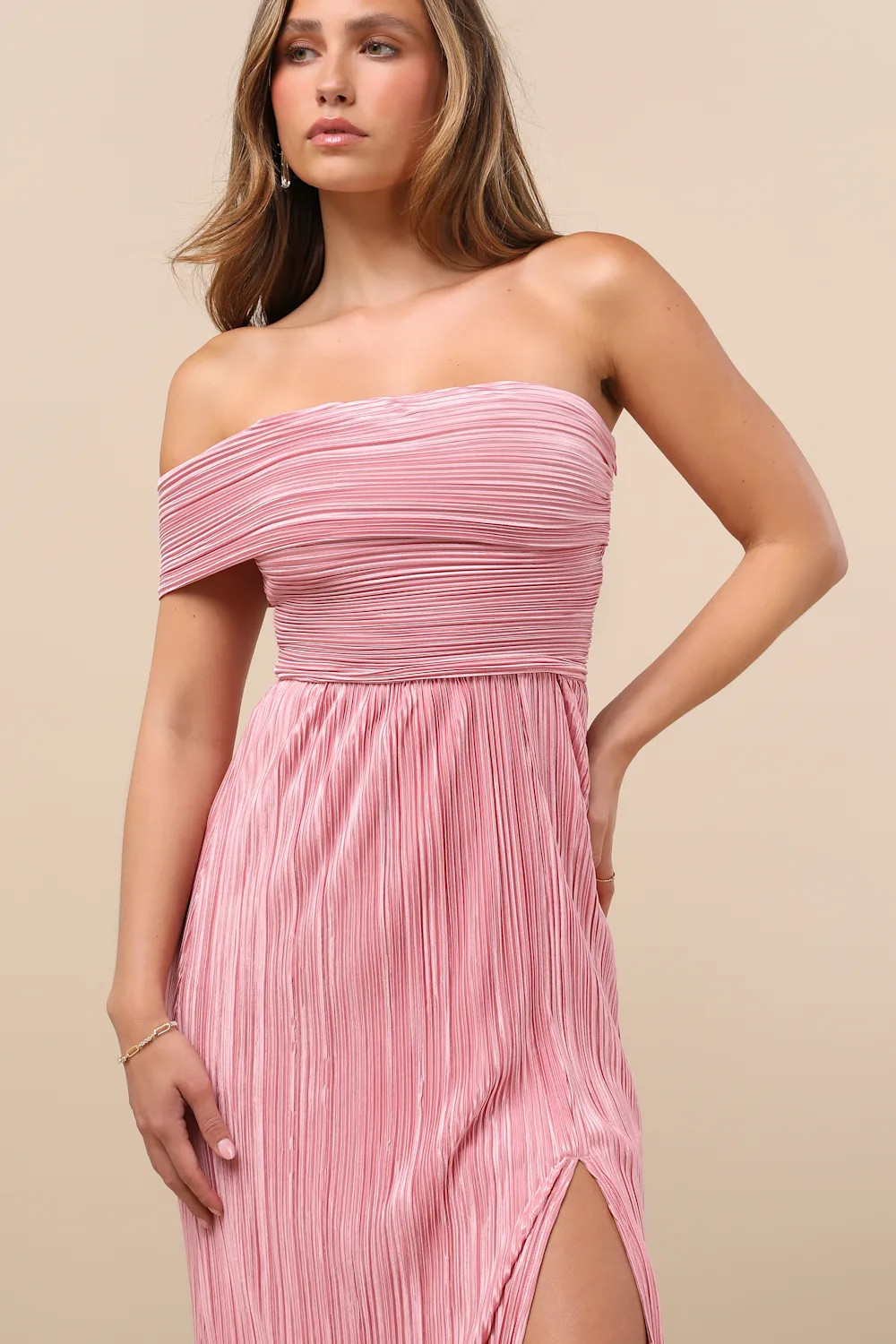 Poised Performance Pink Plisse One-Shoulder Maxi Dress | Lulus
